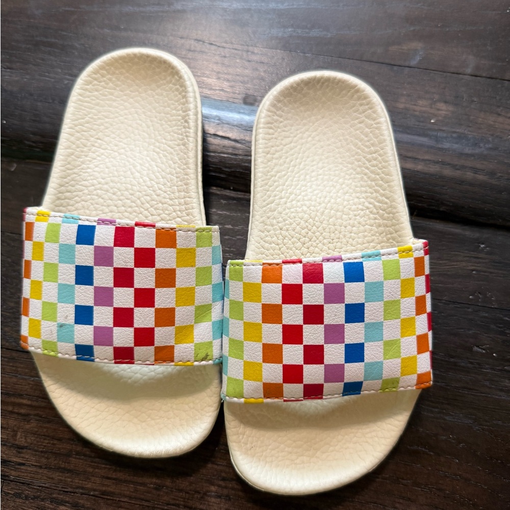 Vans Girl's La Costa Slide-On (Little Kid) (Checkerboard) Rainbow/Marshmallow
